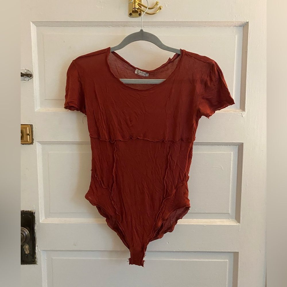 Free People Intimately Rust Red Short Sleeve Bodysuit Size Medium